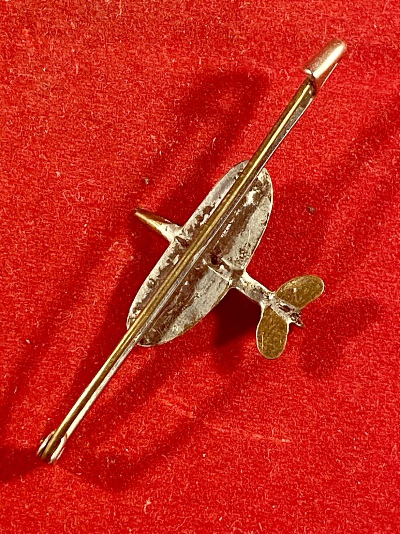 Unusual Original WW2 Copper “Trench Art” RAF Spitfire Long Bar Sweetheart Brooch