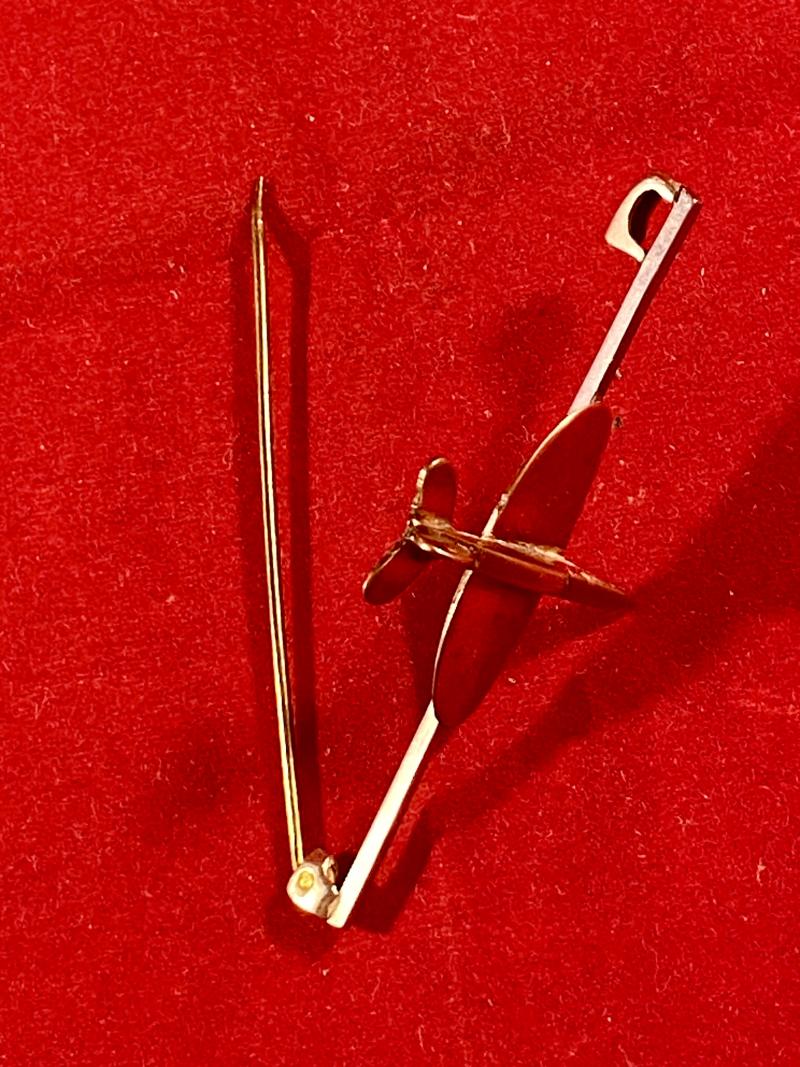 Unusual Original WW2 Copper “Trench Art” RAF Spitfire Long Bar Sweetheart Brooch