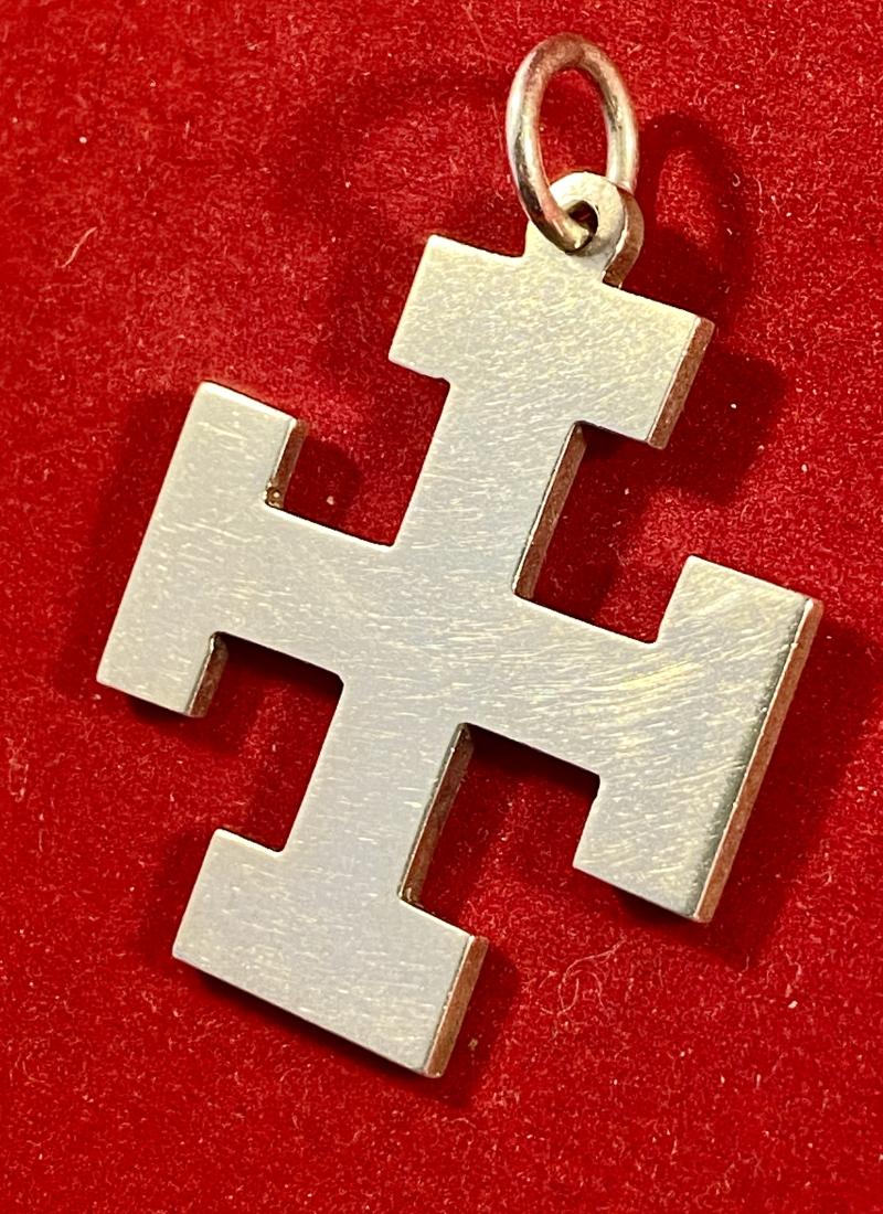 Unusual Antique English 1879 Hallmarked Silver Cross Potent Pendant by George Unite