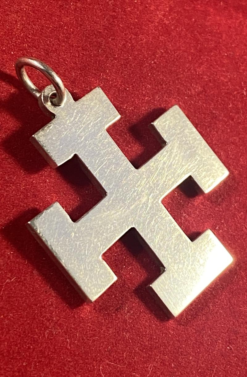 Unusual Antique English 1879 Hallmarked Silver Cross Potent Pendant by George Unite