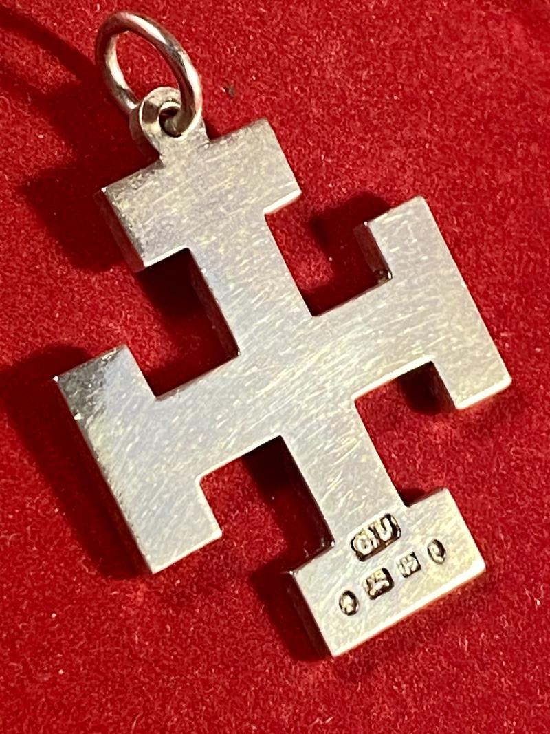 Unusual Antique English 1879 Hallmarked Silver Cross Potent Pendant by George Unite