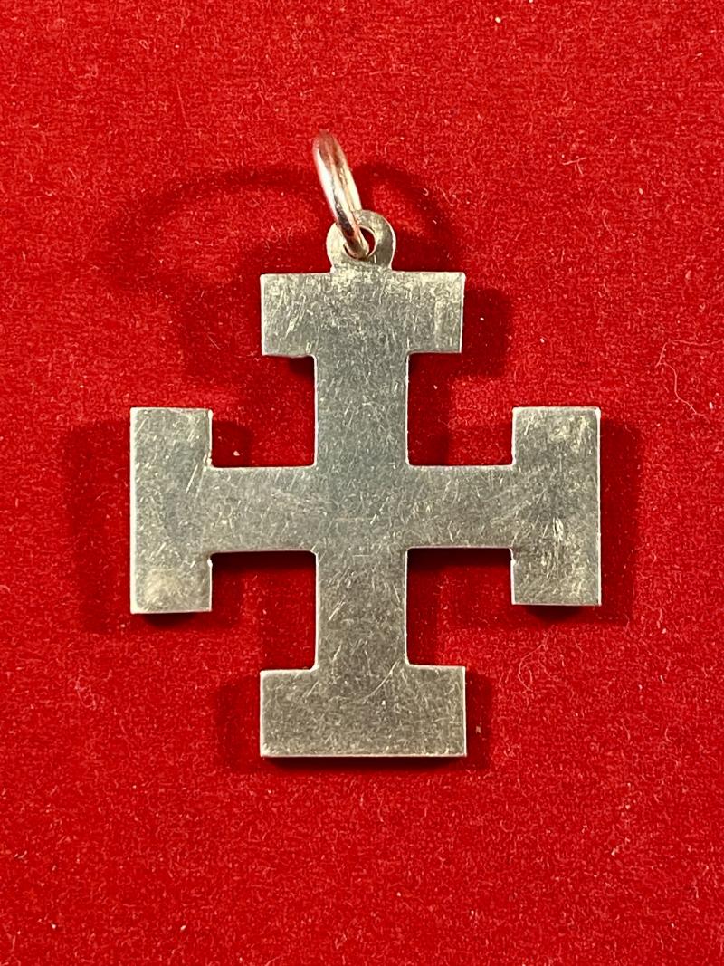 Unusual Antique English 1879 Hallmarked Silver Cross Potent Pendant by George Unite