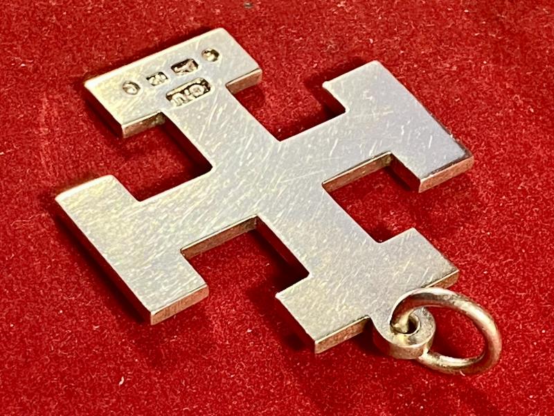 Unusual Antique English 1879 Hallmarked Silver Cross Potent Pendant by George Unite