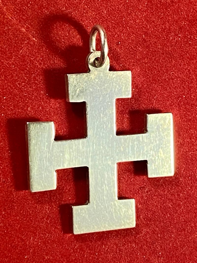 Unusual Antique English 1879 Hallmarked Silver Cross Potent Pendant by George Unite