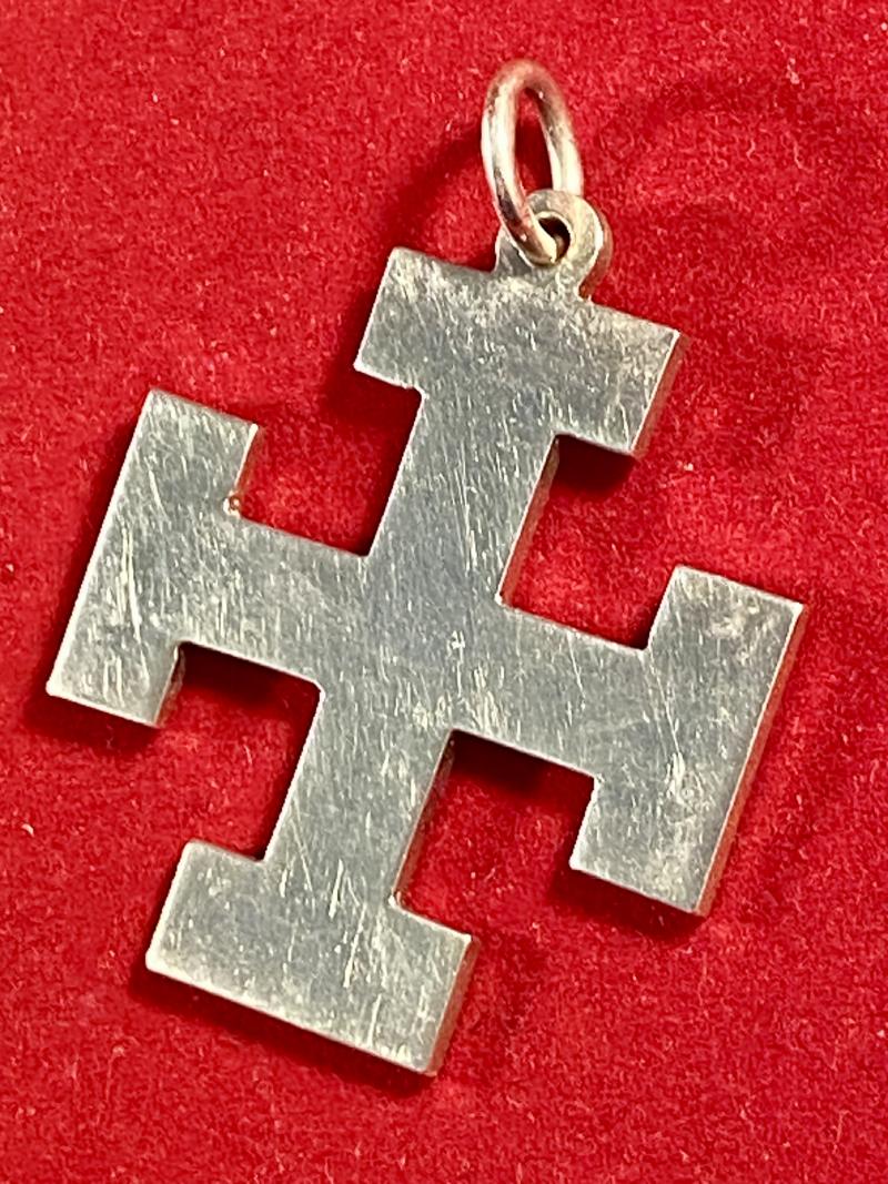 Unusual Antique English 1879 Hallmarked Silver Cross Potent Pendant by George Unite
