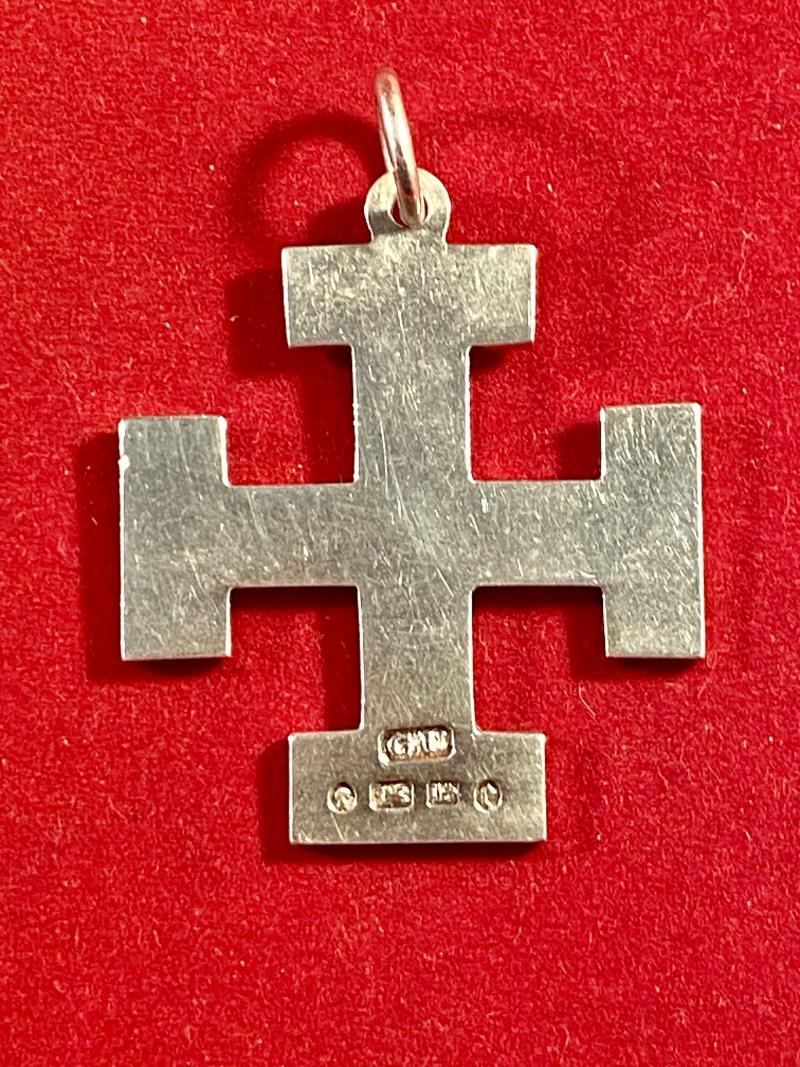 Unusual Antique English 1879 Hallmarked Silver Cross Potent Pendant by George Unite