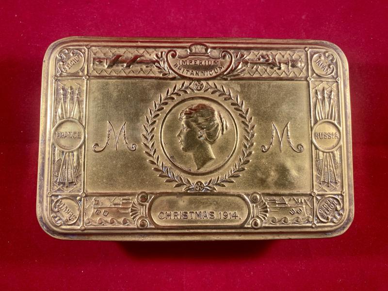 Genuine WW1 1914 Princess Mary Christmas Tin with Rare Officers Silver Topped Pencil and Slotted Retaining Card