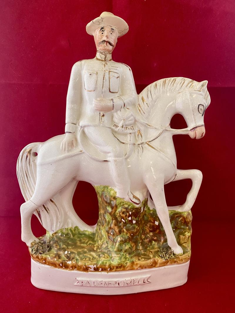 Rare Boer War Commemorative Staffordshire Flatback figure Depicting Robert Baden Powell on Horseback c1900