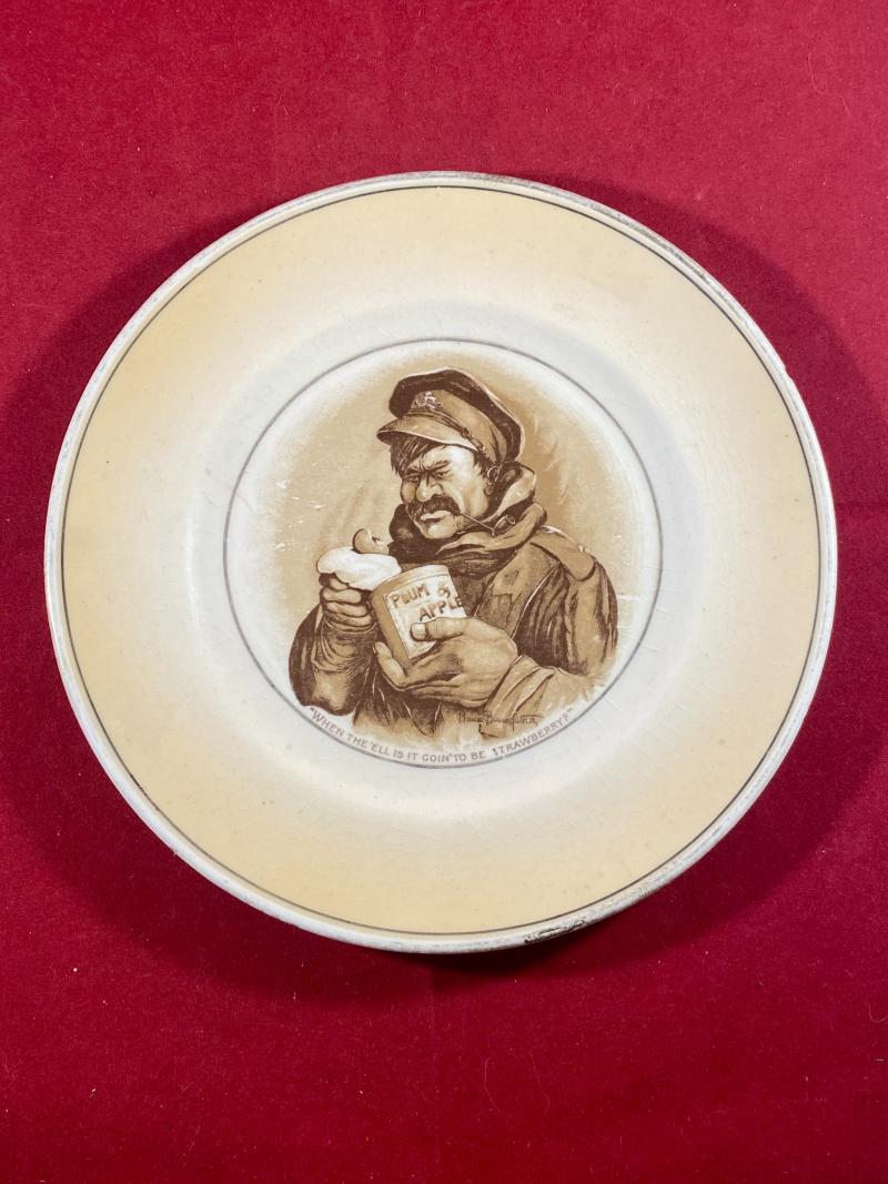 WW1 Bruce Bairnsfather 6” Commemorative Plate/Plaque Depicting “Old Bill” and the words “WHEN THE ‘ELL IS IT GOIN' TO BE STRAWBERRY?”