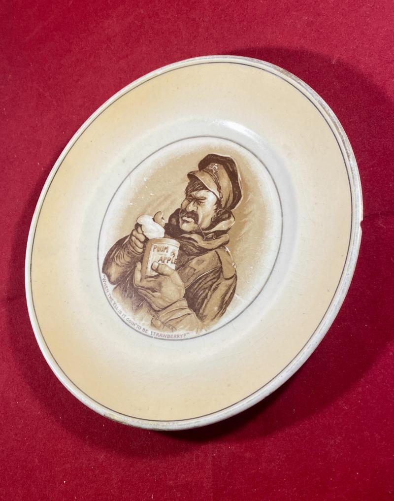 WW1 Bruce Bairnsfather 6” Commemorative Plate/Plaque Depicting “Old Bill” and the words “WHEN THE ‘ELL IS IT GOIN' TO BE STRAWBERRY?”