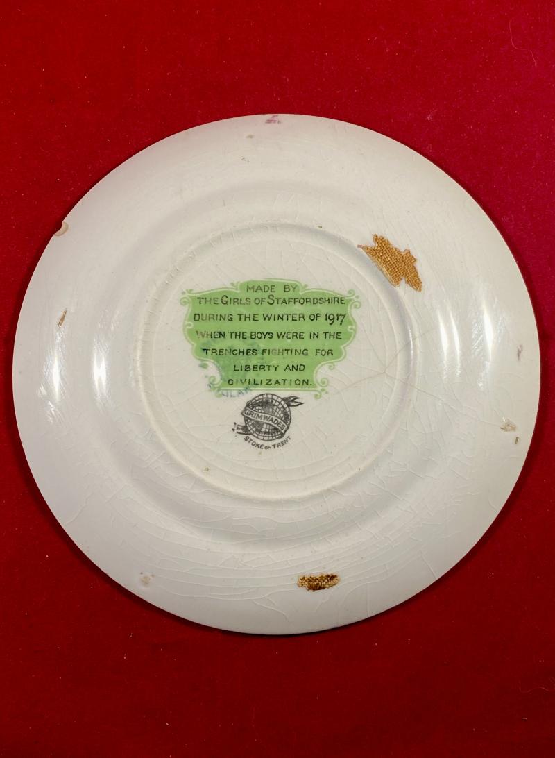 WW1 Bruce Bairnsfather 6” Commemorative Plate/Plaque Depicting “Old Bill” and the words “WHEN THE ‘ELL IS IT GOIN' TO BE STRAWBERRY?”