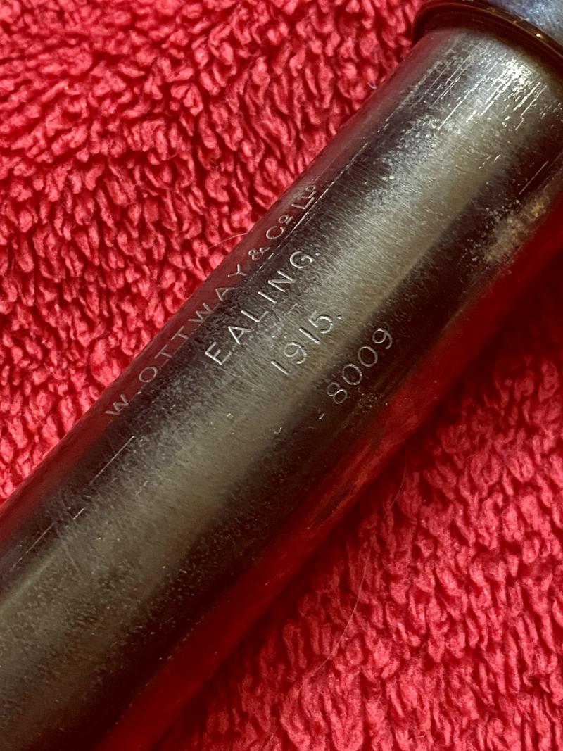 Original WW1 British Military “TEL. SIG (MK III) ALSO G.S.” Three-Draw Brass Telescope by W OTTWAY & Co Ltd, Ealing 1915
