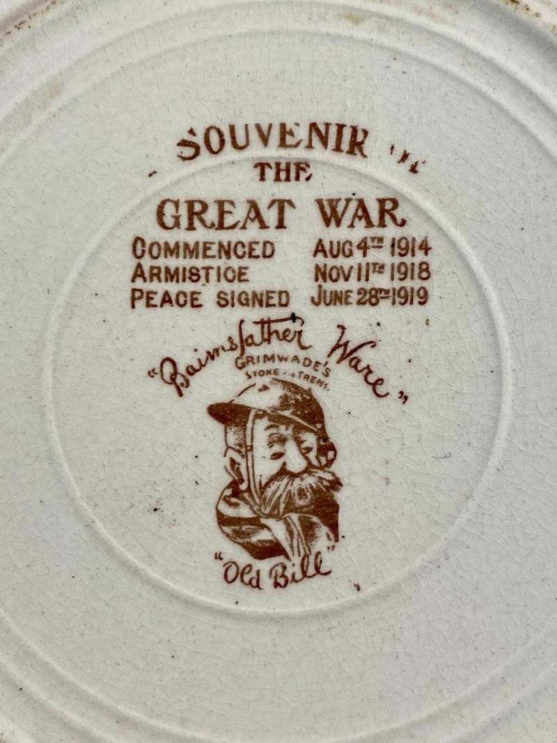 WW1 Bruce Bairnsfather 8.25” Commemorative Dish Depicting a Cooking Cartoon and the words THE HISTORICAL TOUCH – “WELL ALFRED OW ARE THE CAKES?”
