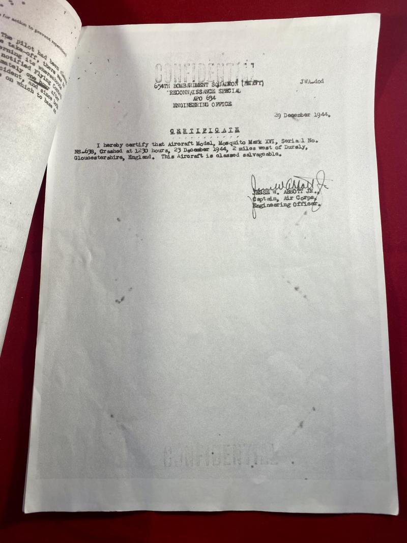 Recovered Parts from a Crashed WW2 USAAF Mosquito Mk XVI NS638 including the USA Flare Gun - Pistol Pyrotechnic M2