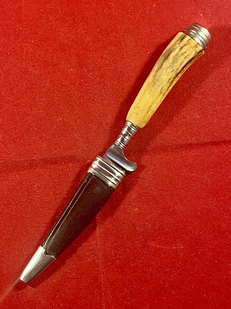 Small Vintage German Stag Handled Jagdnicker/Skinning Knife with Leather Sheath by J H PRIMA Solingen