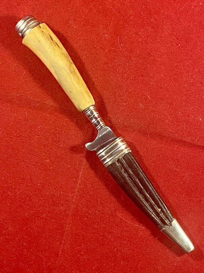 Small Vintage German Stag Handled Jagdnicker/Skinning Knife with Leather Sheath by J H PRIMA Solingen