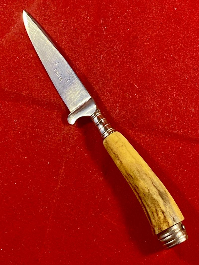 Small Vintage German Stag Handled Jagdnicker/Skinning Knife with Leather Sheath by J H PRIMA Solingen