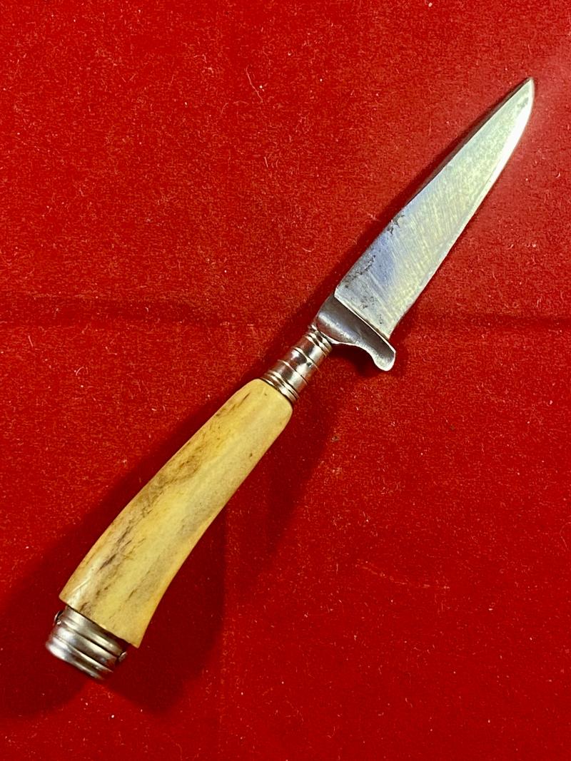Small Vintage German Stag Handled Jagdnicker/Skinning Knife with Leather Sheath by J H PRIMA Solingen