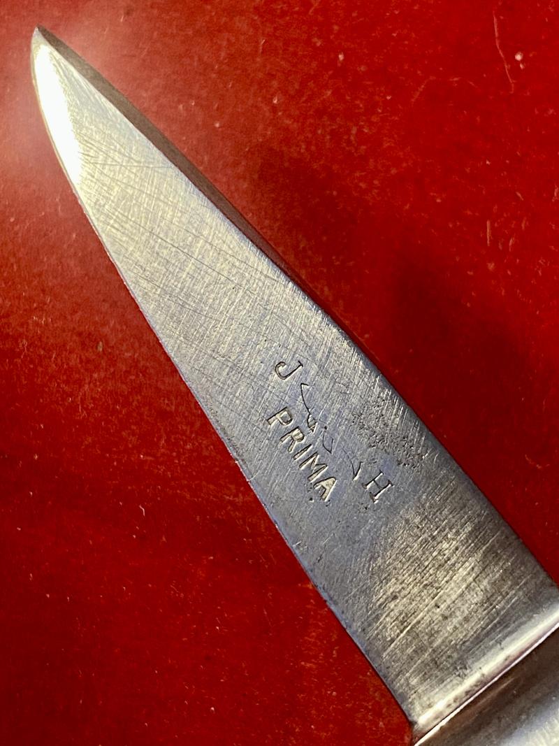 Small Vintage German Stag Handled Jagdnicker/Skinning Knife with Leather Sheath by J H PRIMA Solingen