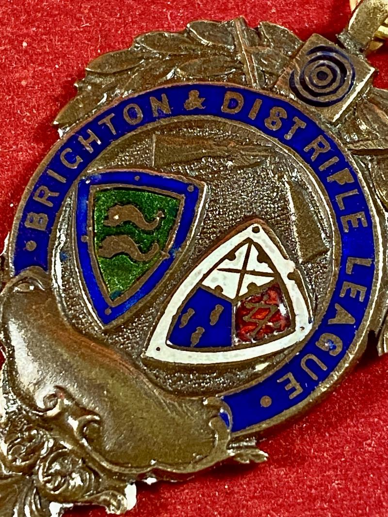 Vintage Bronze and Enamel Shooting Medal for the Brighton & District League Division 1 Winners in 1950