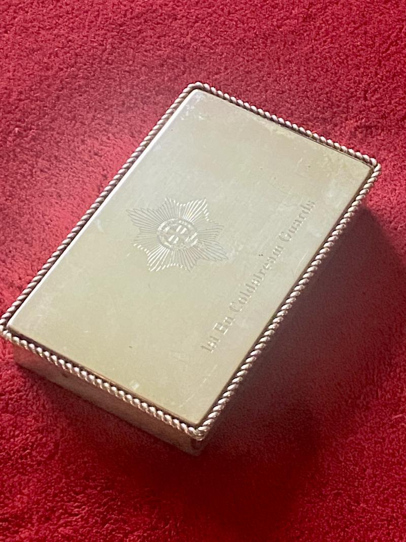 Vintage 1st Bn Coldstream Guards Presentation Silver Plated Cigarette Box – to RQMS D.R. Yorke 1979