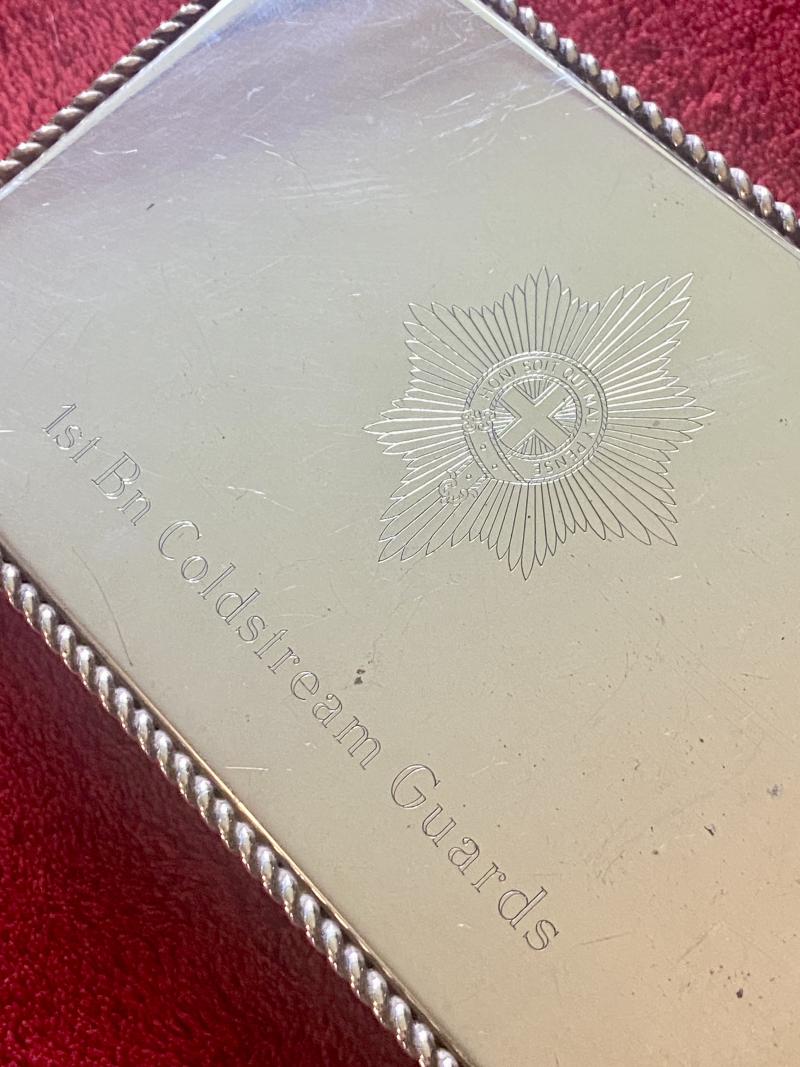 Vintage 1st Bn Coldstream Guards Presentation Silver Plated Cigarette Box – to RQMS D.R. Yorke 1979