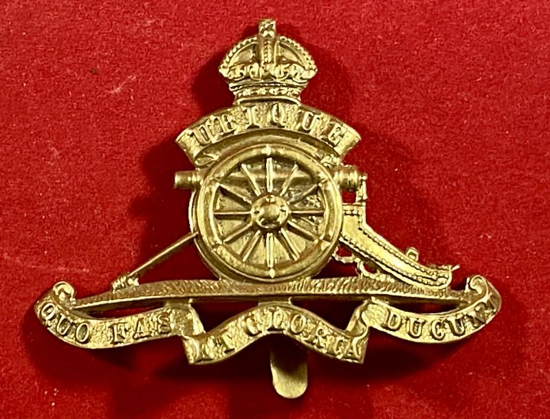 Original British Army WW1 period Royal Artillery Brass Cap Badge