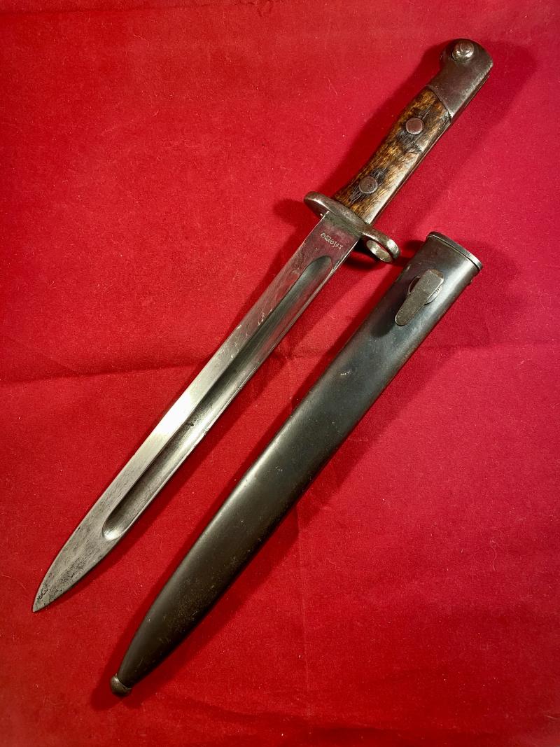 Scarce Unmodified Siamese Type 45 Mauser Bayonet with its original Blued Steel Scabbard