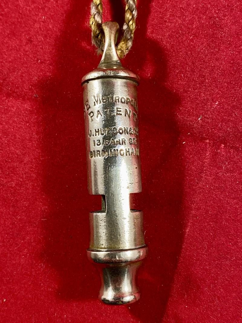 Original Antique “THE METROPOLITAN” Whistle by J. Hudson & Co of 13. Barr St Birmingham c1902