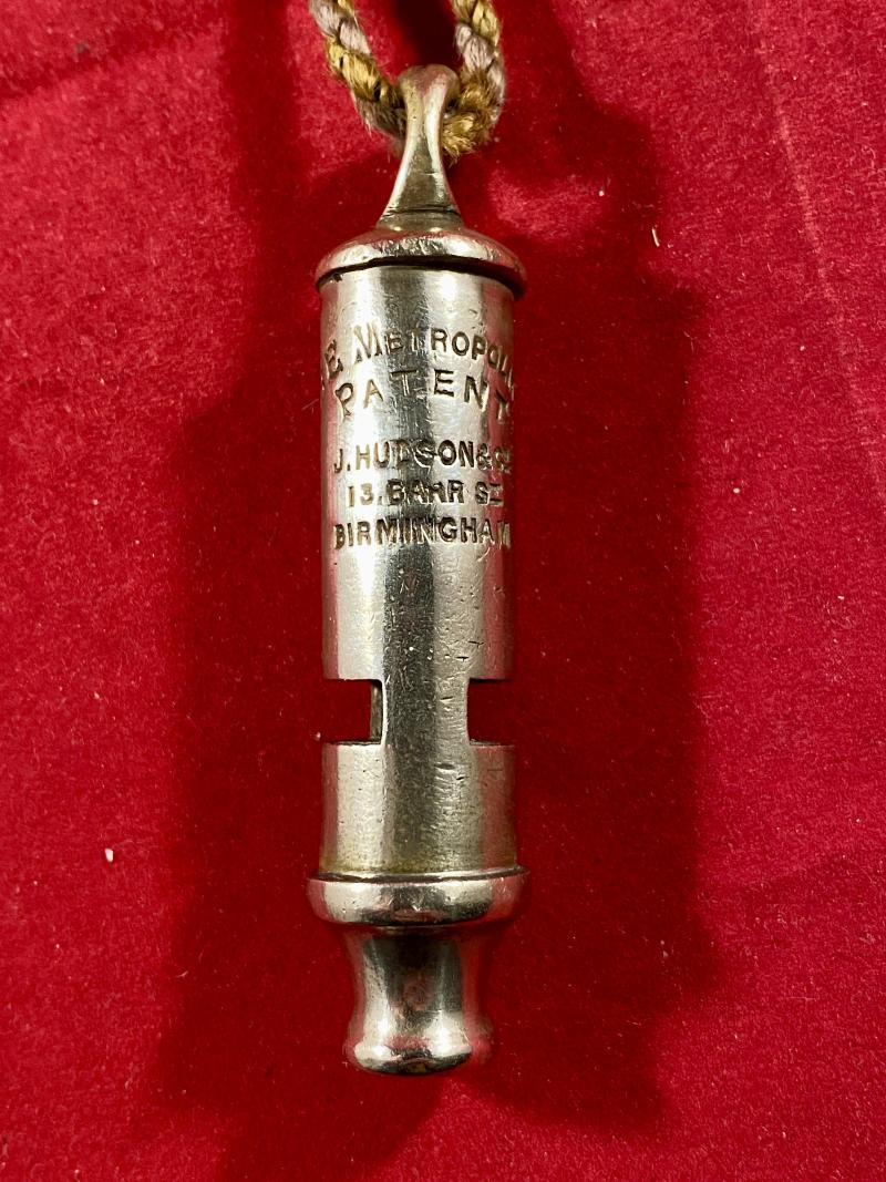 Original Antique “THE METROPOLITAN” Whistle by J. Hudson & Co of 13. Barr St Birmingham c1902