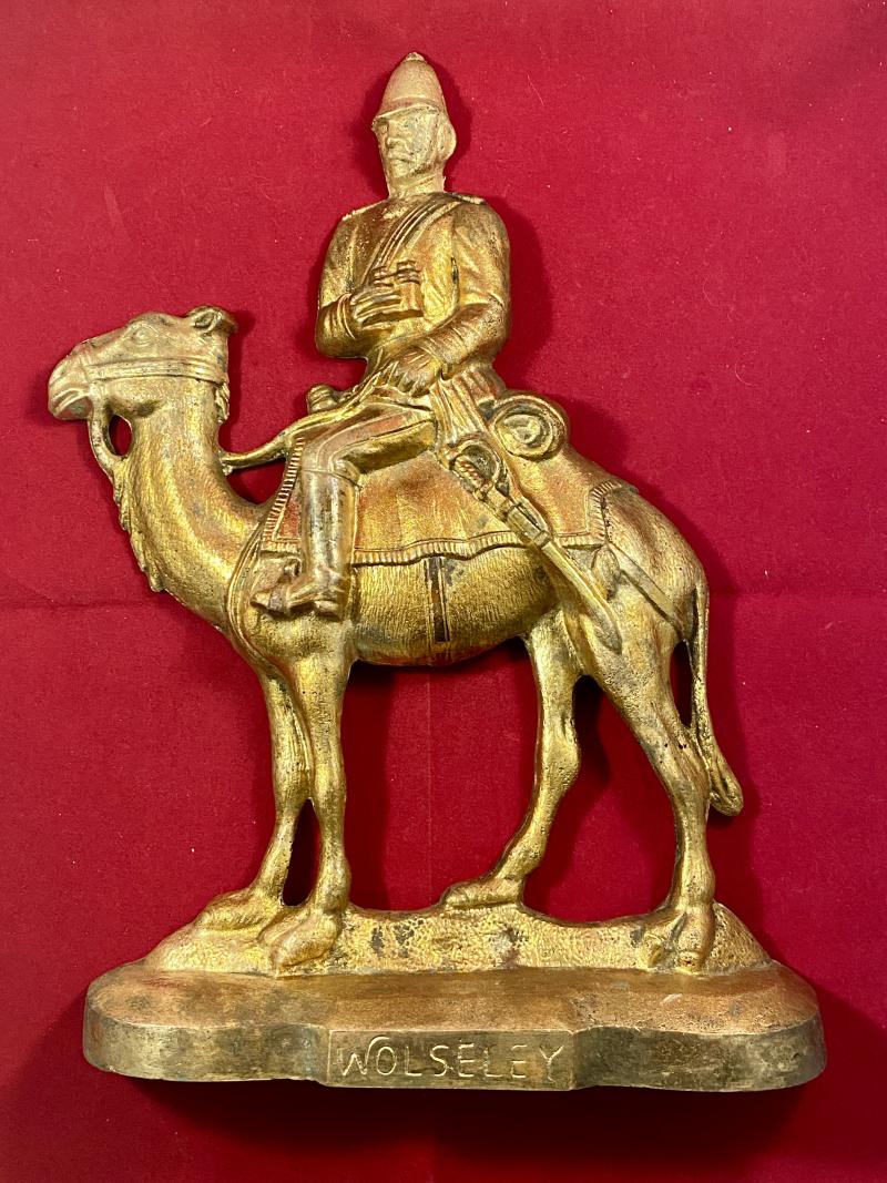 Rare Victorian Gilt Cast Brass Doorstop Depicting Field Marshal Garnet Wolseley on a Camel c1885