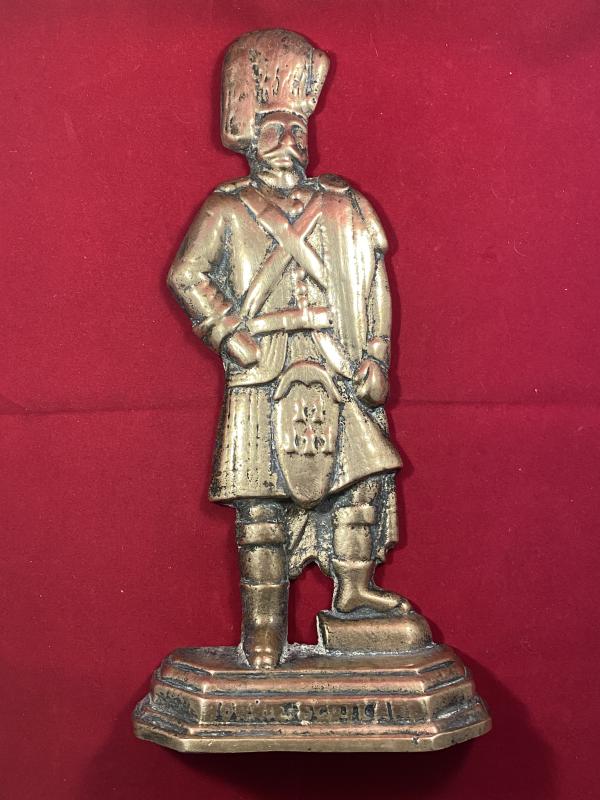 Victorian Scottish Cast Brass Doorstop Depicting a Scottish Soldier in Military Uniform - BONNIE SCOTLAND