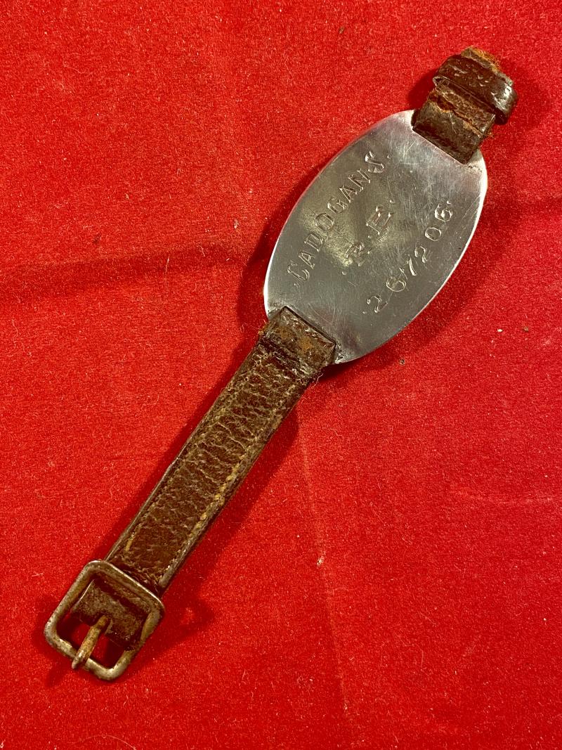 Damaged WW1 Leather and Silver ID Bracelet for Sidney Cadogan – Sapper with Royal Engineers - Service No. 267206