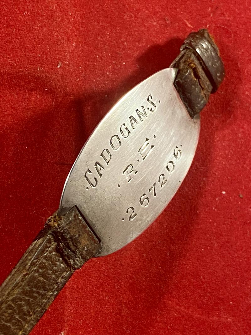 Damaged WW1 Leather and Silver ID Bracelet for Sidney Cadogan – Sapper with Royal Engineers - Service No. 267206