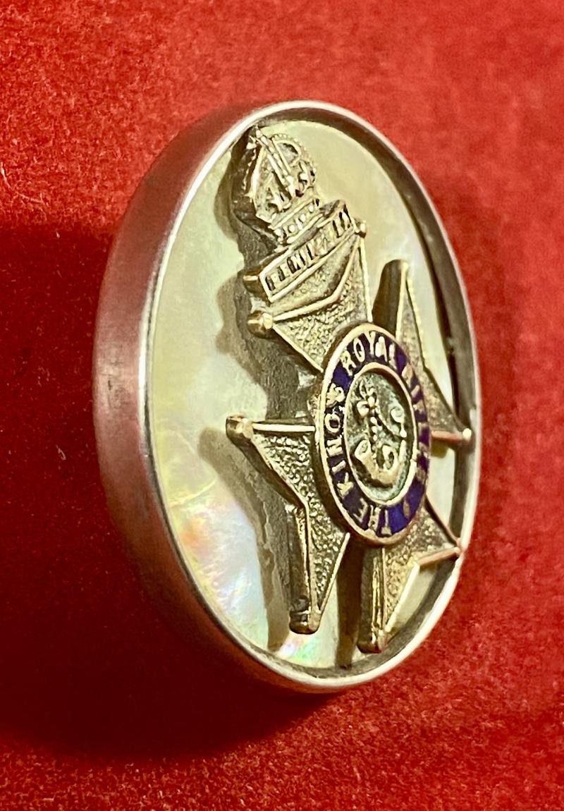 WW1 The Kings Royal Rifles Silver Rimmed, Gilt Brass, Enamel and Mother of Pearl Sweetheart Brooch