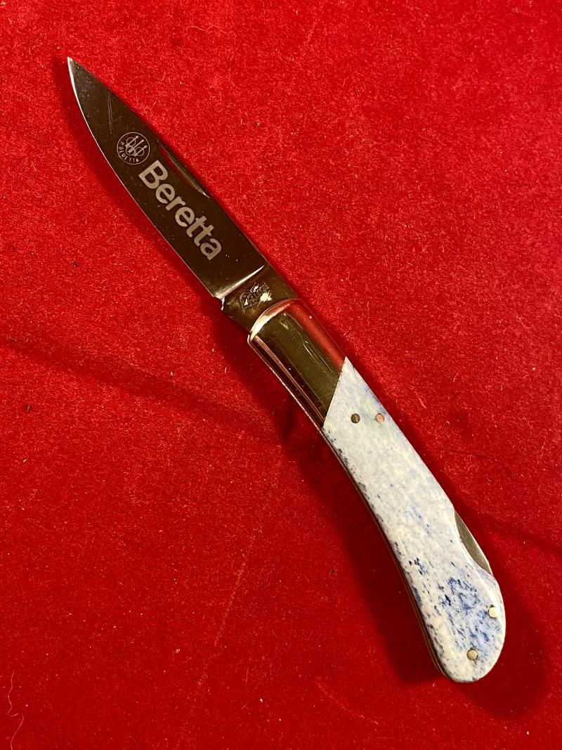 Mint Vintage Beretta Lockback Pocket Knife with Unusual Stained Bone Grip