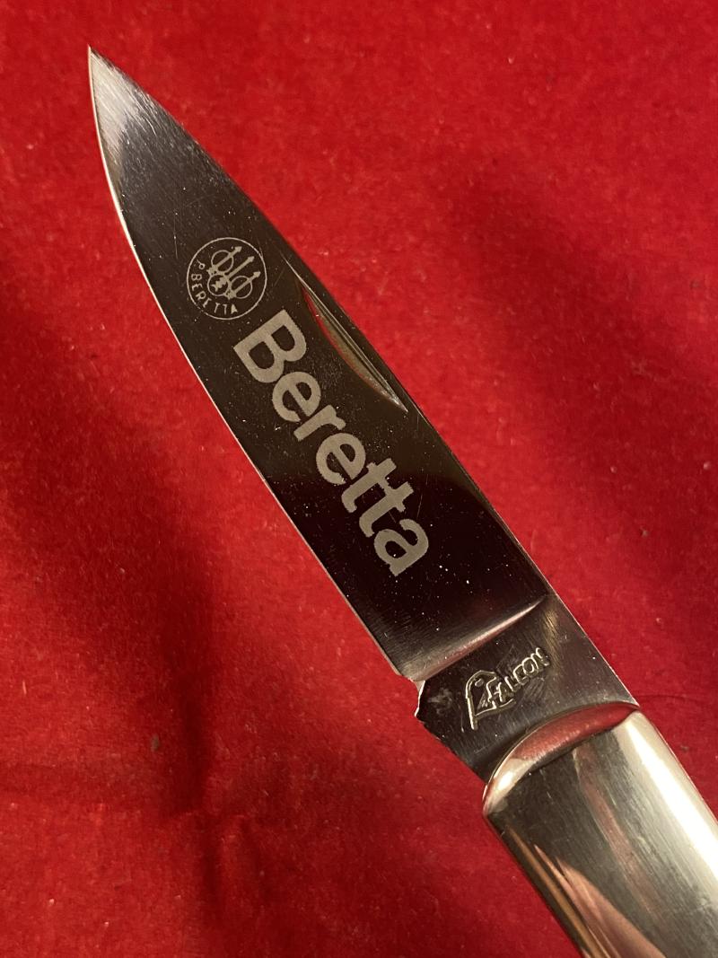 Mint Vintage Beretta Lockback Pocket Knife with Unusual Stained Bone Grip