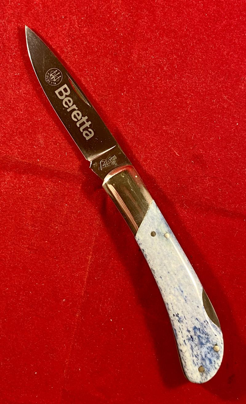 Mint Vintage Beretta Lockback Pocket Knife with Unusual Stained Bone Grip