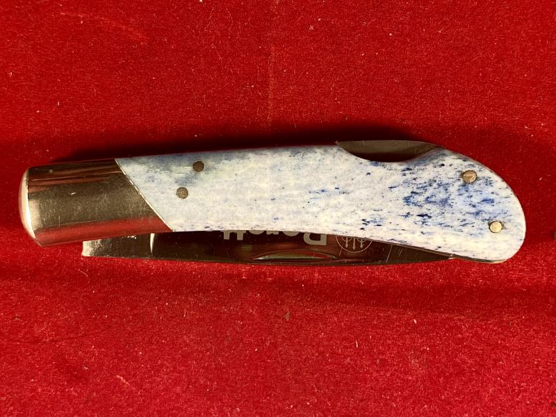 Mint Vintage Beretta Lockback Pocket Knife with Unusual Stained Bone Grip