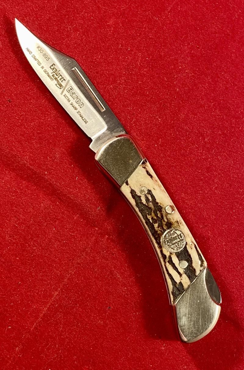 Vintage Explorer Solingen Baron Lockback Pocket Knife with Stag Grip