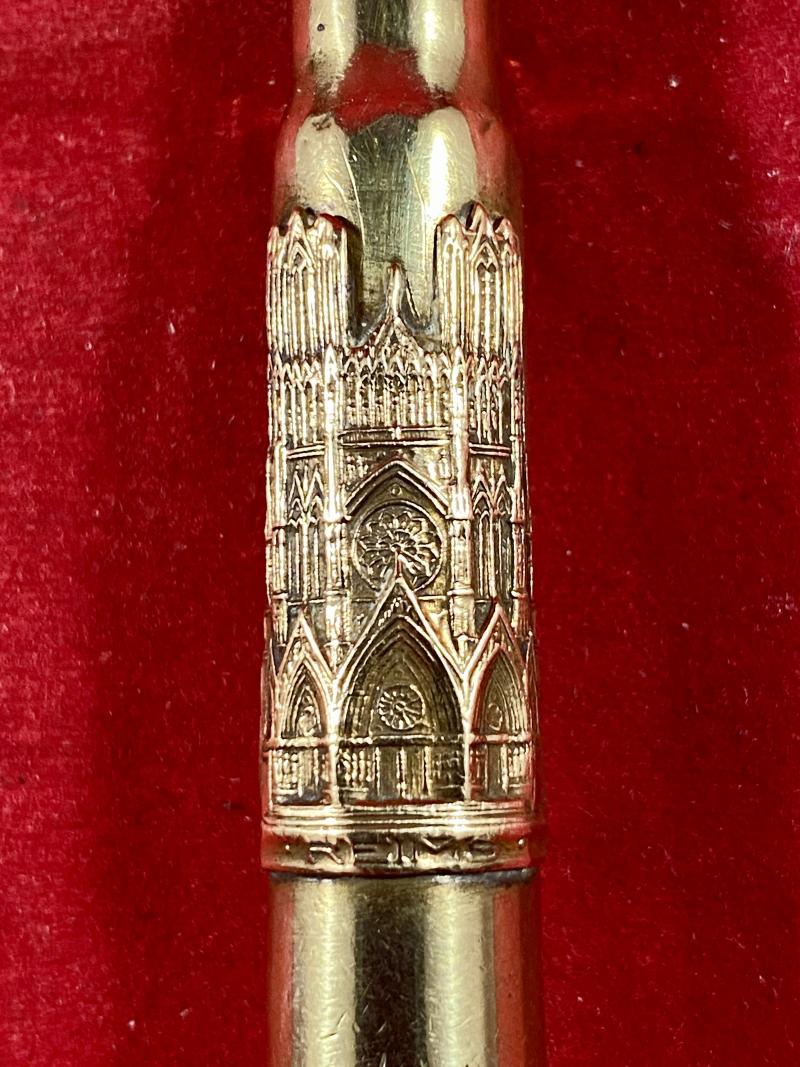 Fine WW1 Trench Art German 8x57mm Bullet Knife being a Souvenir of Reims Cathedral 1918