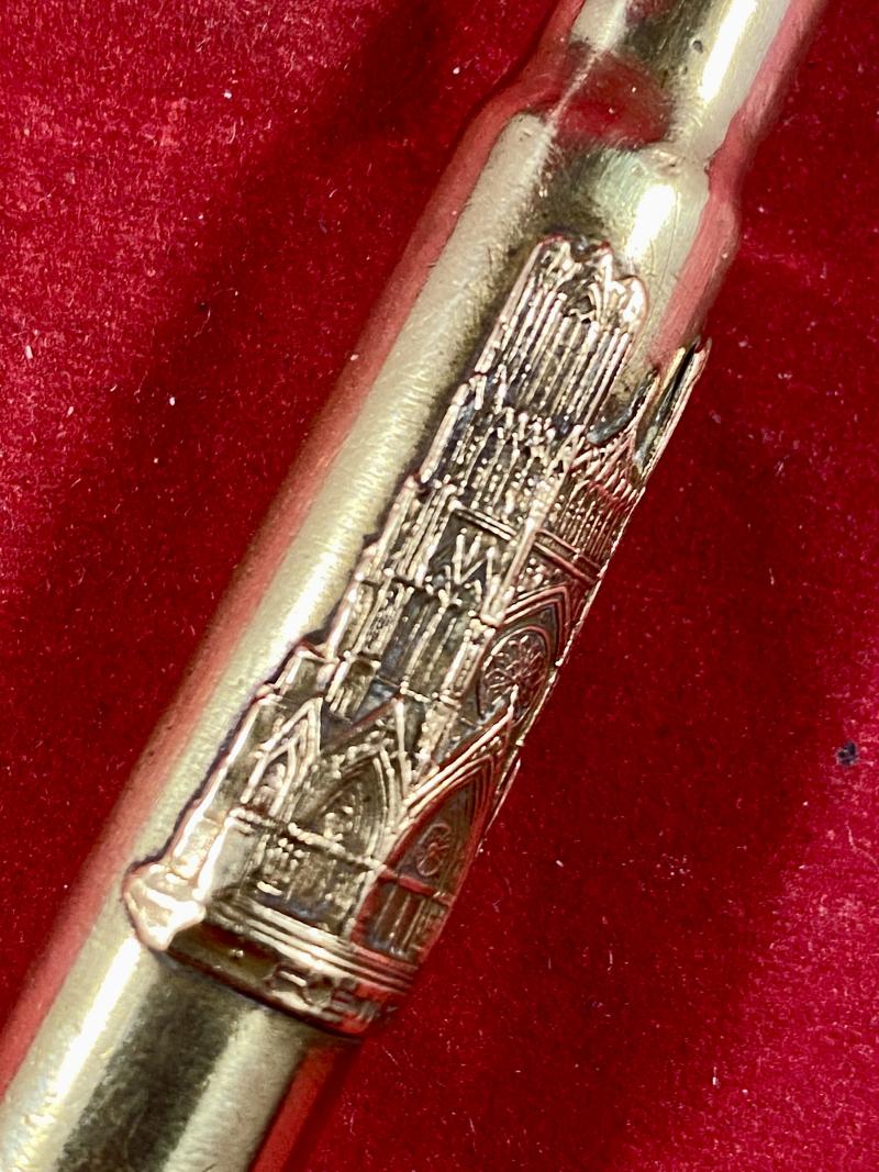 Fine WW1 Trench Art German 8x57mm Bullet Knife being a Souvenir of Reims Cathedral 1918