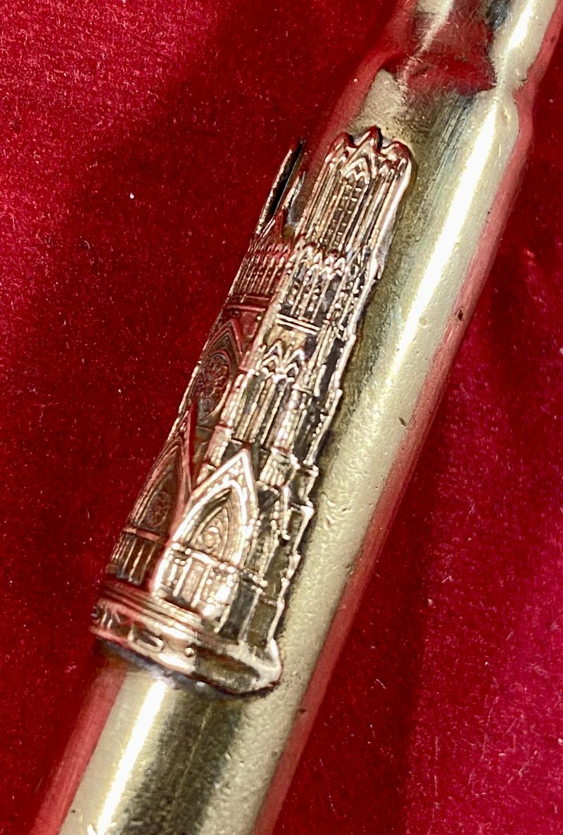 Fine WW1 Trench Art German 8x57mm Bullet Knife being a Souvenir of Reims Cathedral 1918