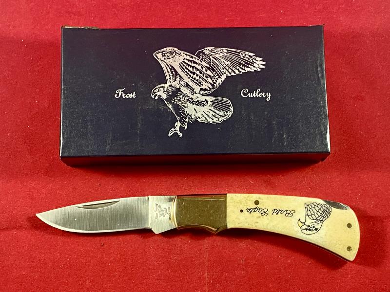 Collector’s Lockback Knife by Frost Cutlery with Custom Scrimshaw of a Bald Eagle by O.D.