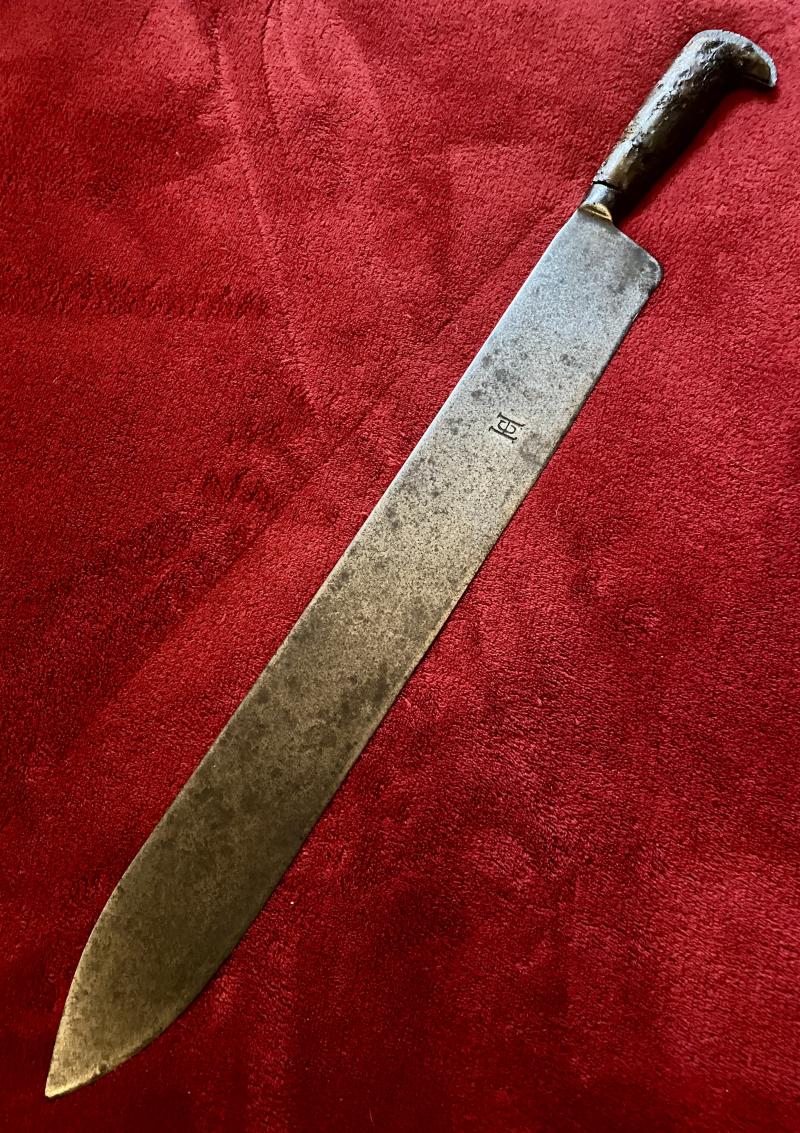 Unusual 18th or 19th Century Large 18” Spearpoint Bladed Short Sword or Machete with Horn Grip