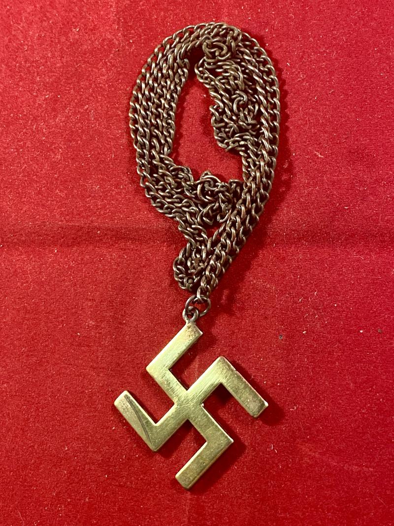 Gilt Brass Swastika Pendant and Chain