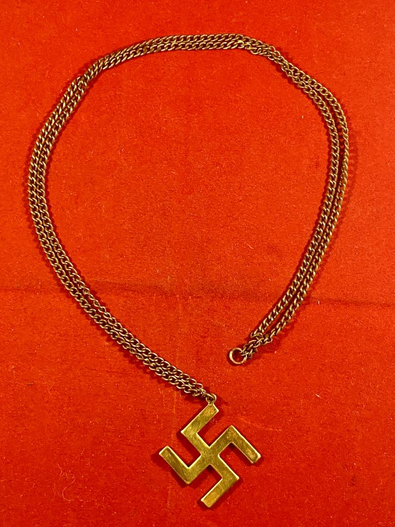 Gilt Brass Swastika Pendant and Chain