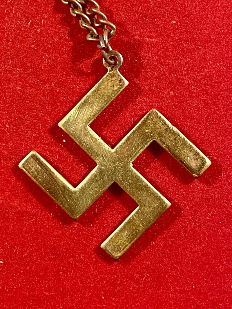 Gilt Brass Swastika Pendant and Chain