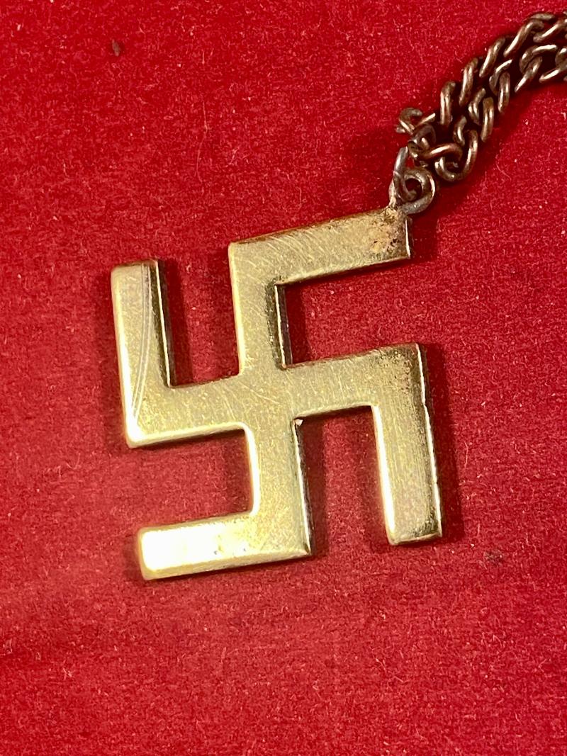 Gilt Brass Swastika Pendant and Chain