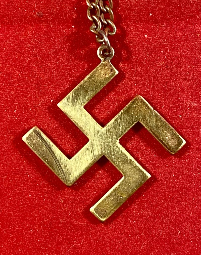 Gilt Brass Swastika Pendant and Chain